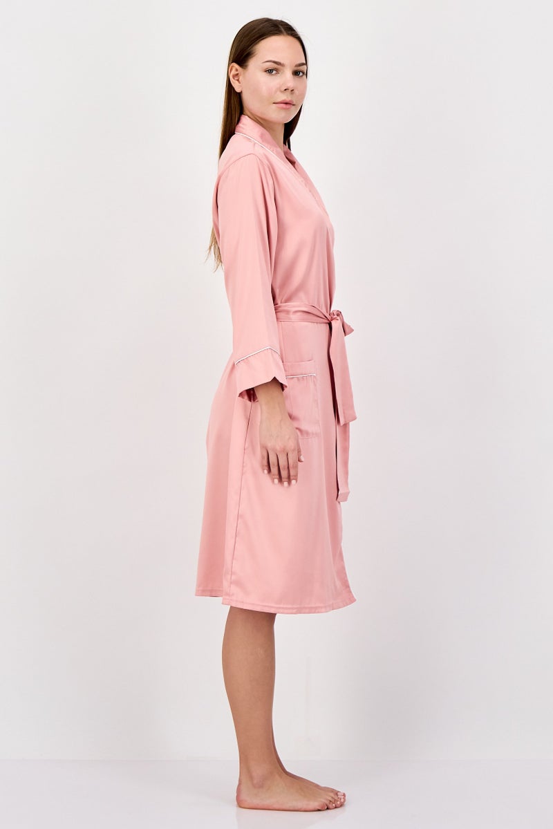 NINE WEST Women Solid Long Sleeve Night Robe, Bridal Rose - Image 3